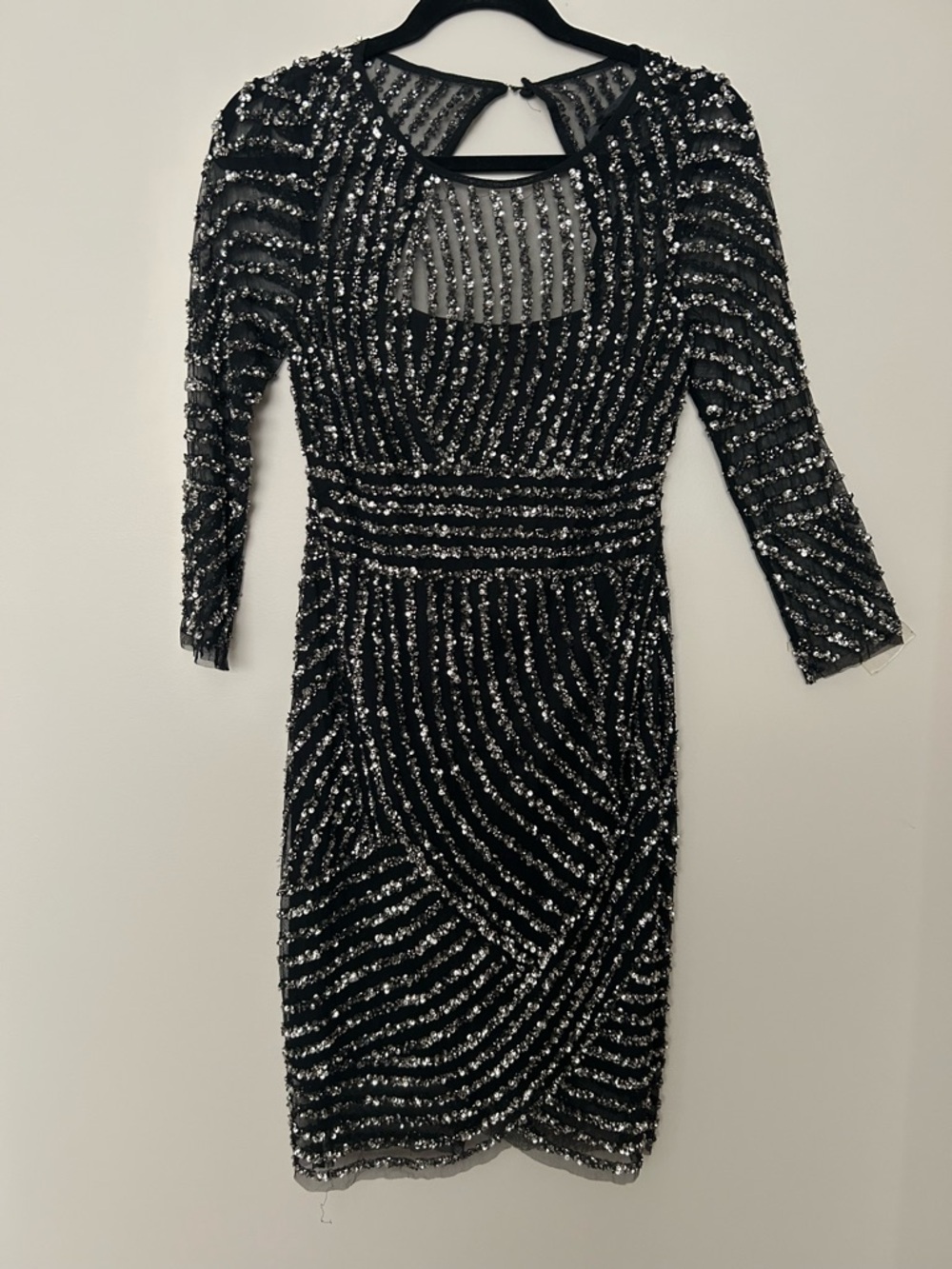 Adrianna Papell Black Sequin Long-Sleeve Sheath Dress